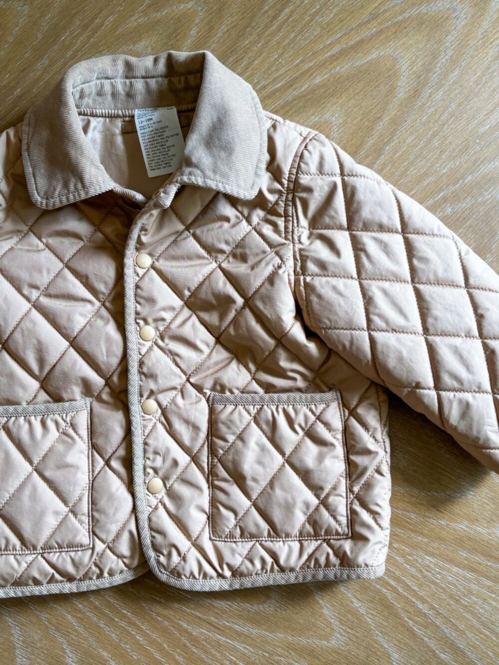 Uniqlo PUFFTECH Quilted Barn Coat Jacket in Beige w/ Corduroy Collar - Picture 3 of 6